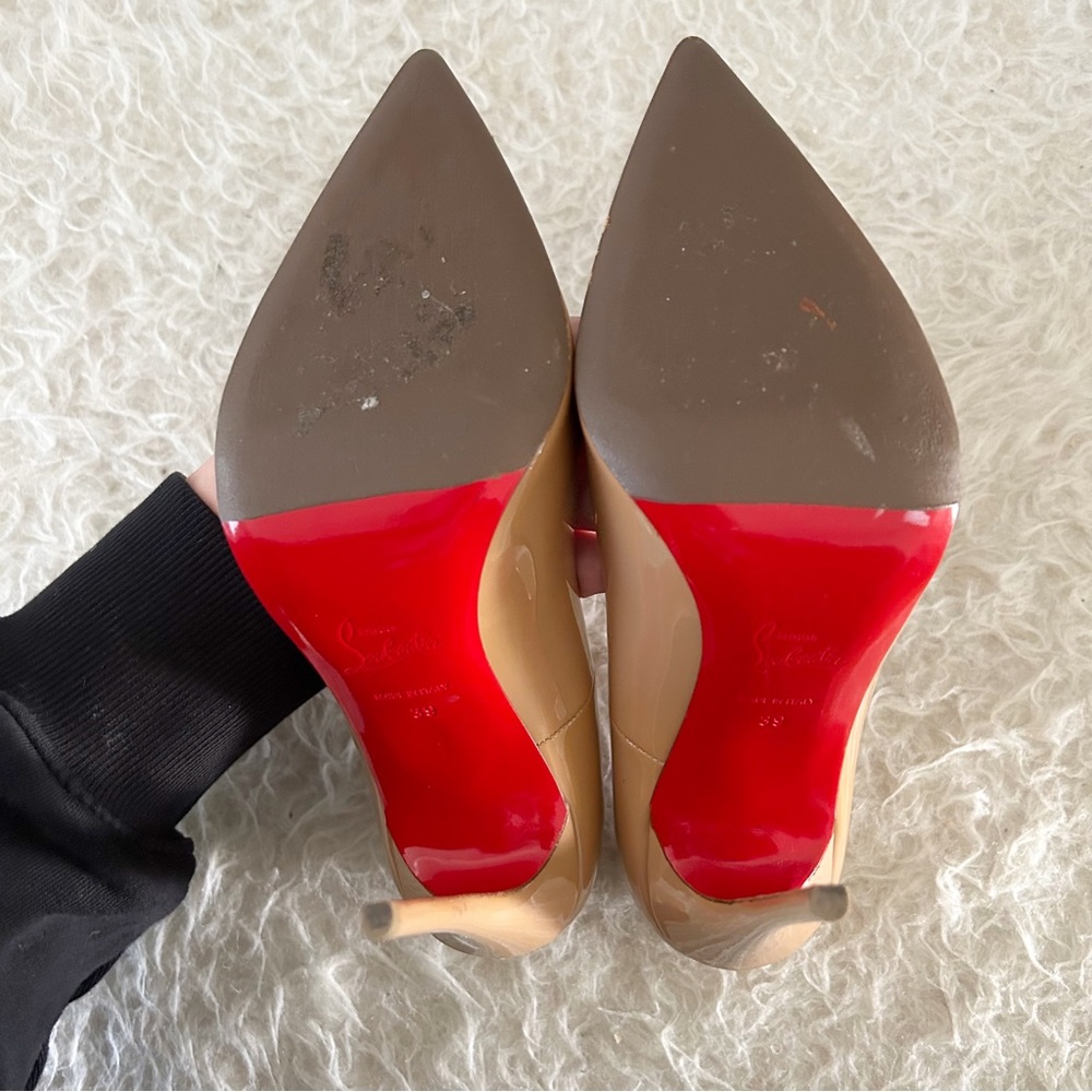 Christian Louboutin So Kate Tan Nude Patent Leather Pointed Toe Heels Size EU 39 - Picture 12 of 13